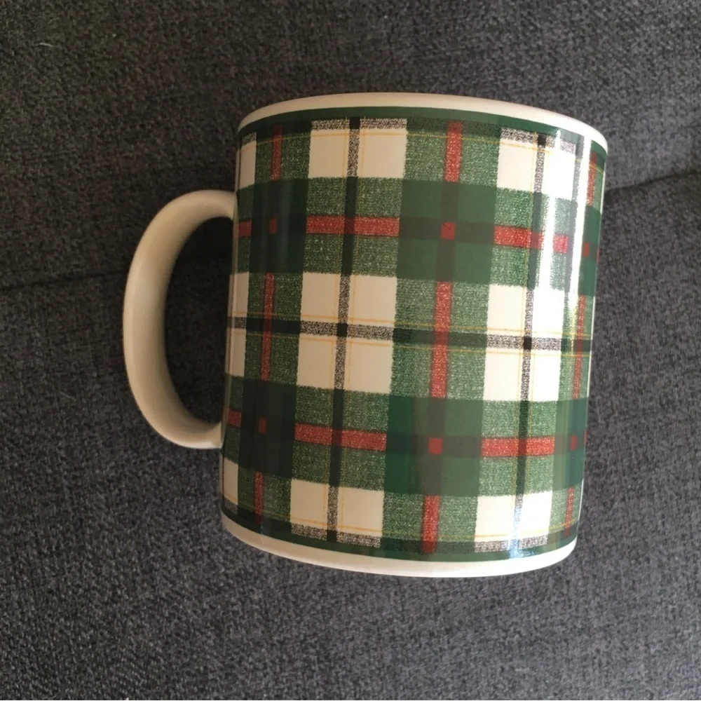 Colorful Green Plaid Holiday Mug, 12 oz